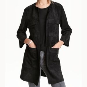 H&M Faux Black Suede Collarless Coat